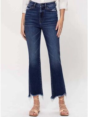 Flying Monkey High Rise Cropped Flare Jeans Dark Wash Raw Hem Size 27